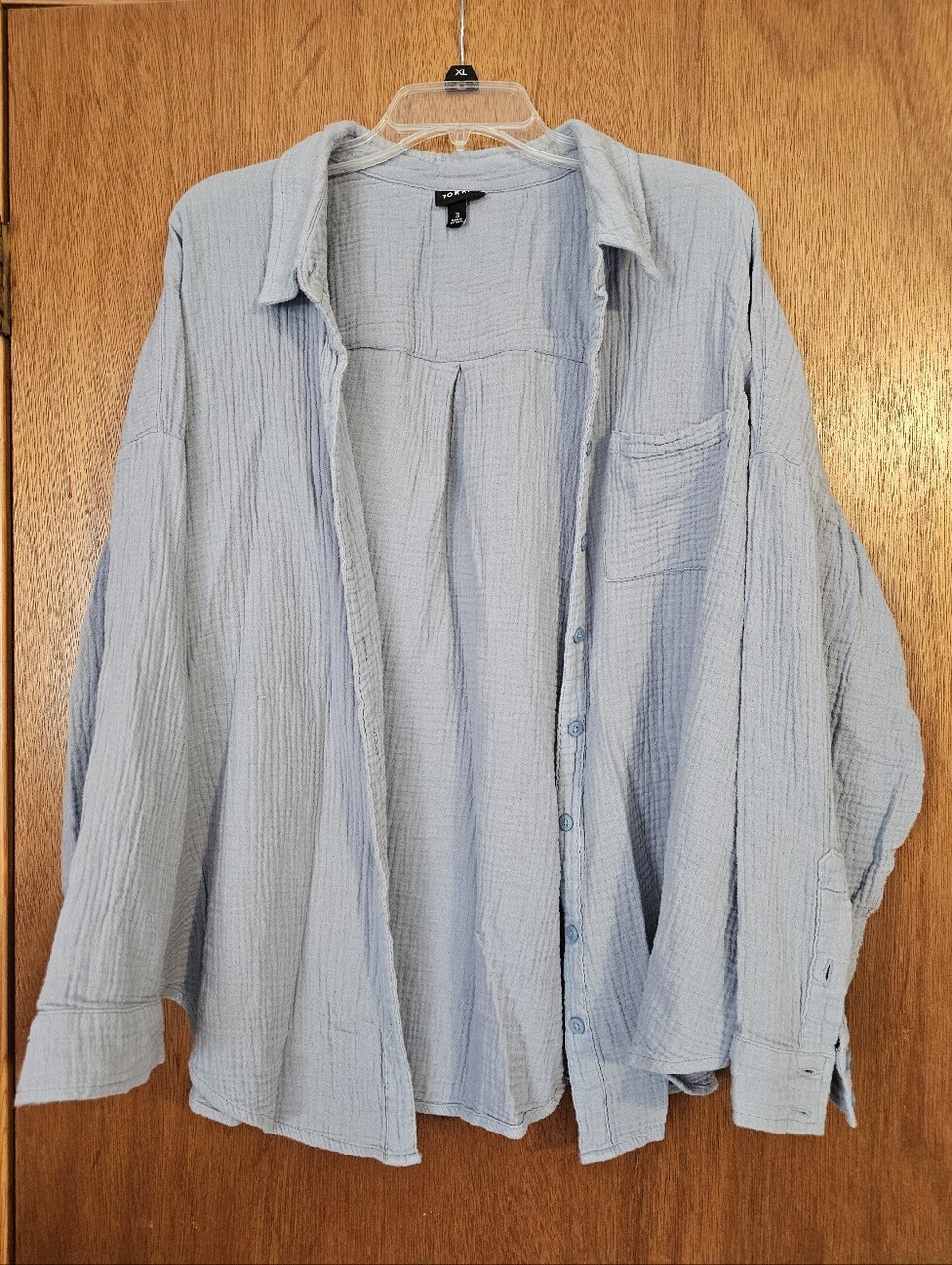 Torrid Size 3 Blue Cotton Gauze Drop Shoulder Button Down Shirt